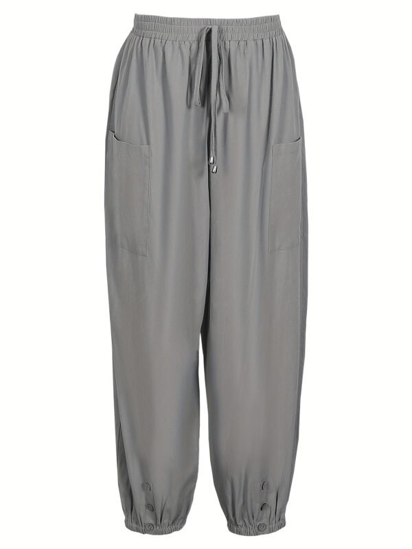 Women's Casual Pants Solid Drawstring Elastic Button Decor Cotton Pants